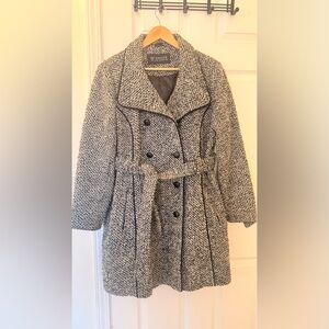 Guess Black and White Tweed Trench Coat
